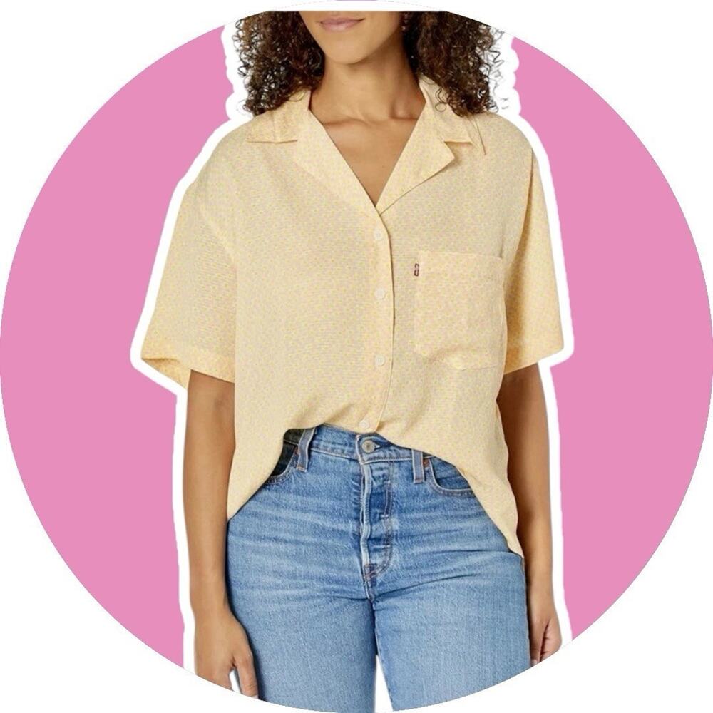 LEVI'S Alden BUTTON UP CROPPED SHIRT WOMENS XS S NWT Yellow Floral Peach